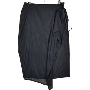Express Womens Black Textured Mesh Wrap Midi Skirt Asymmetrical Hem Size 10